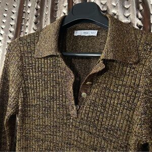 Mango Metallic Gold Knit Top - M - Shine at work or dress it up for a night out!